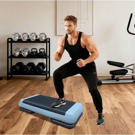 Verstellbarer Fitness-Step 76 x 35 cm, höhenverstellbar, Schwarz/Grau OKMYHOME (1/5)