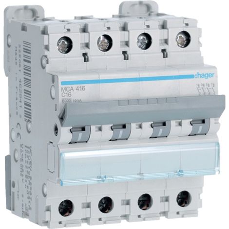 HAGER MCA416 Disjoncteur courbe M-C 6kA 4P 16A