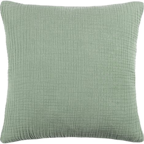 Coussin Rempli De Polyester Doux Minimaliste Texturé Mousseline Coton Oreiller Décoratif Eucalyptus 45x45cm (1/5)