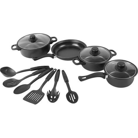 Batterie de cuisine en fonte raffinée 13 pièces – Casseroles, poêles à frire, marmites à lait – Répartition homogène de la chaleur (1/5)