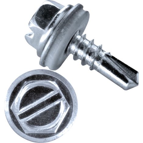 GOEBEL - 500 x Vis Autoforeuse-Tête Hexagonale Avec Fente 4,8 x 13 mm Acier Zingué - EPDM Disque DIN7504 L - 4010348130 (1/5)
