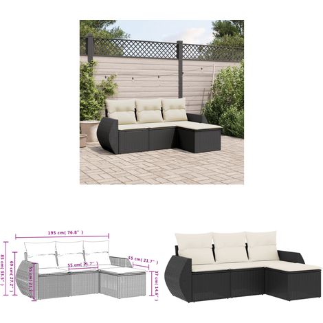 Salon de jardin 4 pcs avec coussins noir résine tressée - Ensemble Salon De Jardin - Mobilier Extérieur - Résine Tressée - Rotin Synthétique - Meuble De Jardin - Home & Living (1/3)