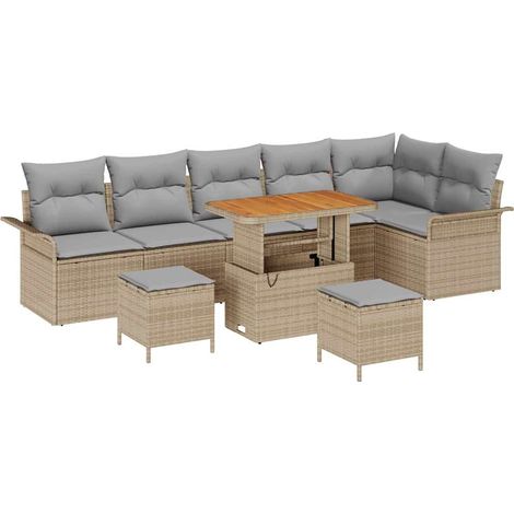 Garden Sofa Set with Cushion 9 pcs Beige Poly Rattan vidaXL (1/5)
