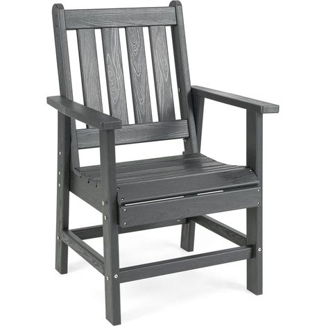 GOPLUS Chaise de Salle à Manger de Jardin, Fauteuil Jardin Exterieuren HDPE avec Design à Lattes, Effet Bois, Dossier Inclinable, pour Balcon Charge 150 kg (61,5 x 61 x 95 cm,Gris,1) (1/5)