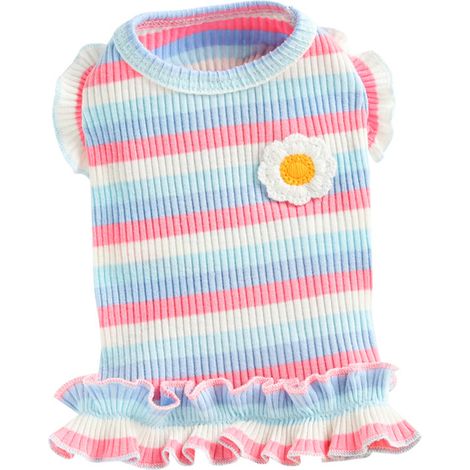 1 robe à rayures arc-en-ciel pour chien, vêtement d'été en coton doux et respirant, robe légère pour chiot ou chienne (1/5)