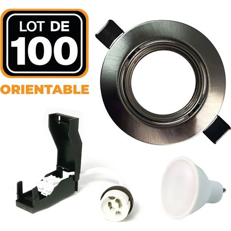 100 Spots encastrable orientable Alu Brossé avec GU10 LED de 7W (1/5)