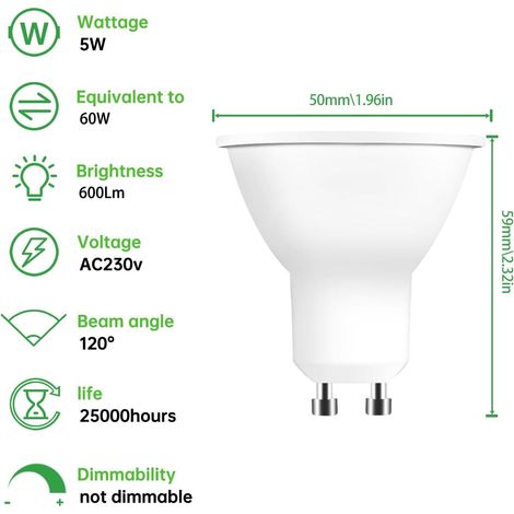 Lampadine LED GU10, 5 W equivalenti a 60 W, 600 lm, bianco neutro 4500 K, fascio largo 120°, lampadine LED spot, confezione da 20 (1/4)