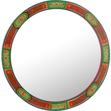 Miroir rond style indien 75 cm vert et rouge - NEIDIN