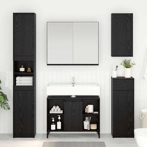 Sink cabinet Black Oak 80 x 33 x 60 cm Engineered Wood and Iron vidaXL (1/5)