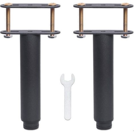 Pied de Lit Universel pour Sommier a Lattes sans Pergage Hauteur: 15cm(+12.5cm) Reglable Noir Metallique Ronde 3.8cm 2pcs (1/5)
