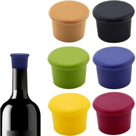 Set of 6 silicone wine bottle stoppers, guaranteed quality, multicoloured - AquaForge