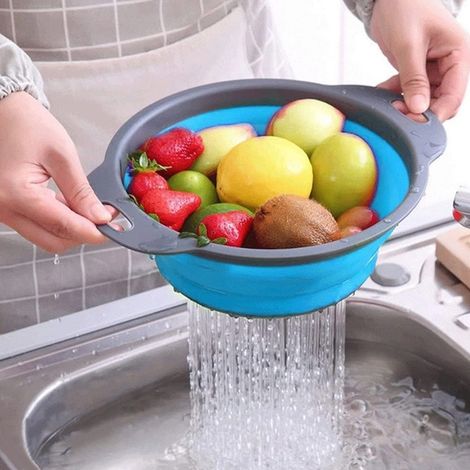 Blue Collapsible Kitchen Silicone Colander Strainer Bowl (1/5)