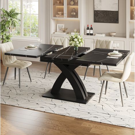 Table à manger en MDF et métal, 120-160 x 80 x 76 cm, noir, extensible (1/5)