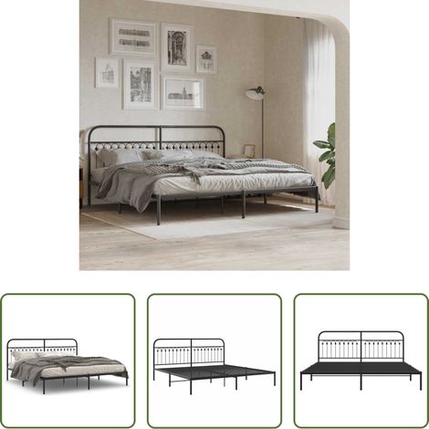 Metallbett -  Bettgestell mit Kopfteil Metall Schwarz 200x200 cm (1/5)