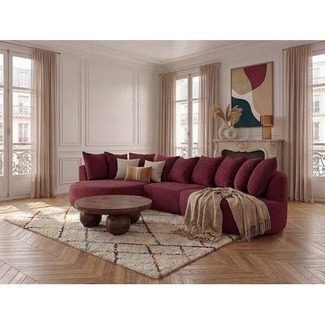 BOBOCHIC - Canapé d'angle fixe CALYPSO tissu bouclette Angle gauche  Bordeaux