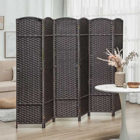 Biombo plegable 240x1,6x170 cm de madera marrón, 6 paneles para salón – MEUBLIV (1/5)