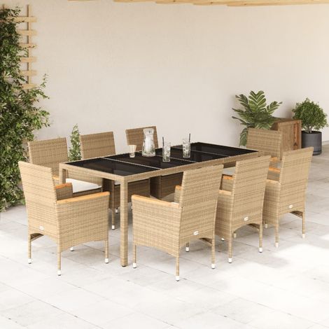 Ensemble à manger de jardin et coussins 9 pcs beige rotin verre vidaXL (1/5)