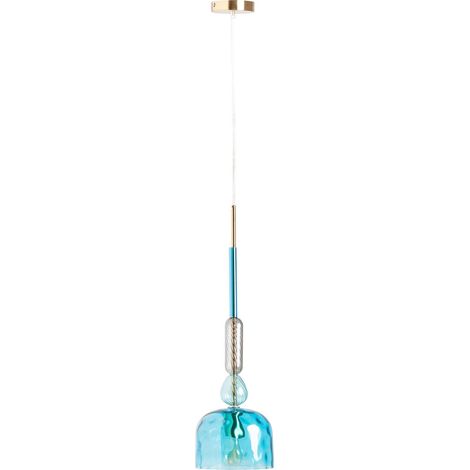 Suspension art déco en verre bleu et acier pour salon élégant - Bleu translucide et acier argenté (1/3)
