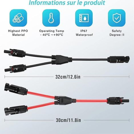 1 Solar Panel Cable 4 Mm2 Y Type, Câble Solaire 4 Mm2, Y Connecteurs Câble, Panneaux Solaires, Rouge Et Noir, Cable Mc4, Panneau Solaire Ecoflow (1/5)