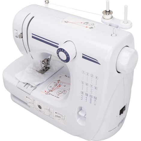 Machine à coudre électrique multifonction 12 points, portable et compacte pour usage domestique, 100-240V avec prise UE, idéale pour débutants et travaux de couture rapides. (1/5)