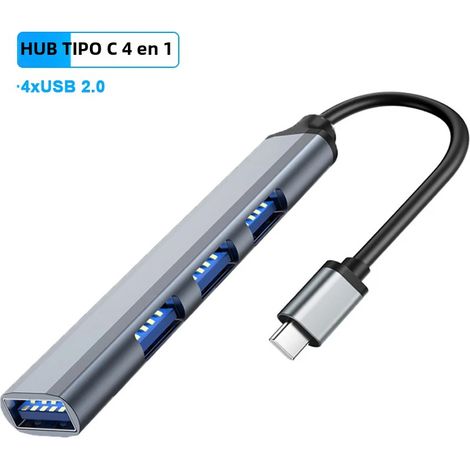 Station d'accueil multi-USB 3.0 à 4 ports (Type C 2.0) avec adaptateur OTG Type-C 3.1 et répartiteur USB. (1/5)