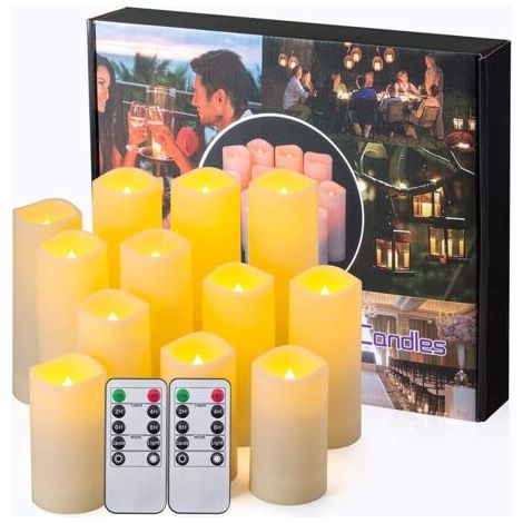 Bougies LED sans flamme, Bougies en résine avec minuterie à distance - Bougies étanches pour intérieur et extérieur, Lot de 12 (1/5)