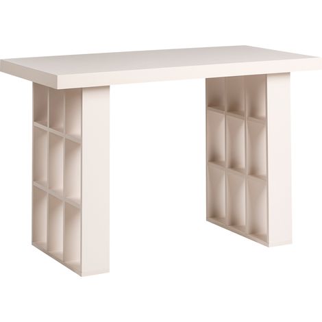 Escritorio para oficina en casa estilo escandinavo con almacenaje de MDF 120 x 60 cm 18 estantes beige claro Elura (1/5)