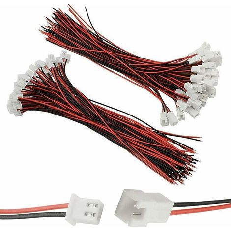 100 pièces (50 paires) connecteur JST XH 2,54 mm, connecteur JST PH male et femelle à 2 broches avec cable de 200 mm, pour bande de lampe LED, batterie de jouet RC compatible avec JST PH