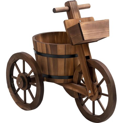 Porte-plantes Tricycle - 1 Unité - Bois de Sapin - Présentoir Décoratif - Jardin Balcon Terrasse - 52x31x45 cm (1/5)
