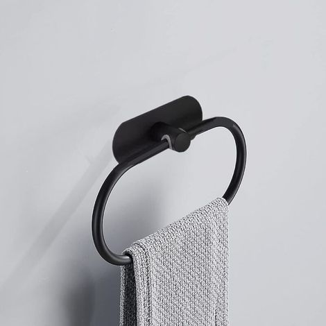 Porte-Serviettes Autocollant en Acier Inoxydable Ovale Porte-Serviettes Mural Accessoires de Salle de Bain 2 kg (Noir) (1/4)