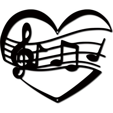 Musique Note Métal Mur Art Décor Noir Mur Signes Fer Suspendu Métal Ornement Sculpture Coeur pour Balcon Jardin Maison Salon Décoration Extérieur Intérieur Cuisine Cadeaux 11.8x9.8 Pouce (1/4)