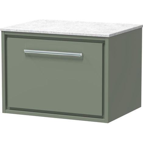Balterley Longnor 600mm Framed Design Wall Hung Single Drawer Vanity with Marble Worktop - Fern Green