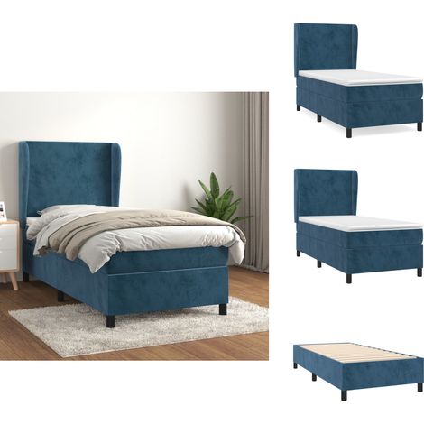 Boxspringbett mit Matratze Dunkelblau 100x200 cm Samt - Samtbett - Boxspringbett - Doppelbett - Luxusbett - Bettauflage (1/5)