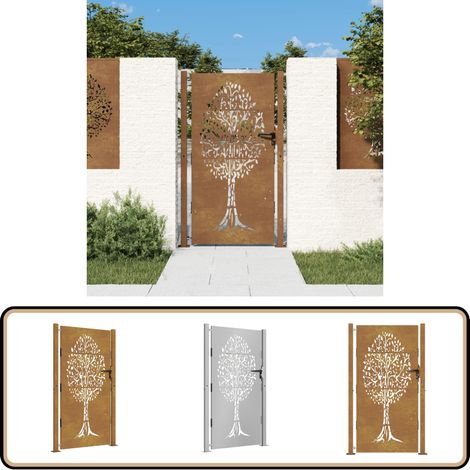 Portail de jardin 105x180 cm acier corten conception de l'arbre - Portail De Jardin - Portails Métalliques - Portail En Acier Corten - Clôture - Décoration Extérieur (1/5)