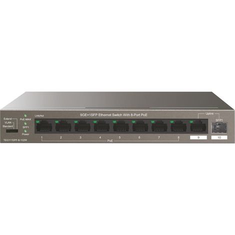 Tenda TEG1110PF-8-102W switch di rete Gestito Gigabit Ethernet (10/100/1000) Supporto Power over Ethernet (PoE) Grigio (1/5)
