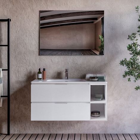 Mobile bagno sospeso bianco porcellana 100cm 120cm sinistro armonia, seleziona misura 120 (1/2)