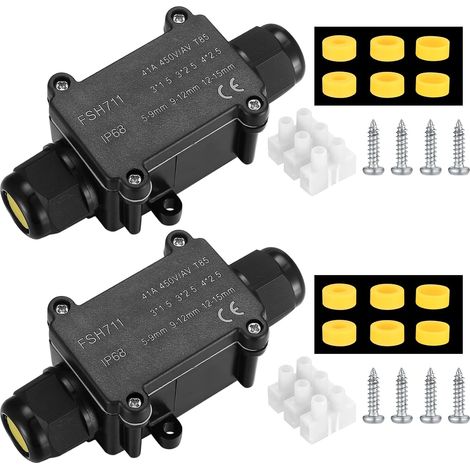 2 Pièces Boîte de Jonction étanche IP68, Boite de Derivation Etanche Exterieur, Boîtier de Raccordement Connecteur de Câble 2 Voies Connexions (1/5)