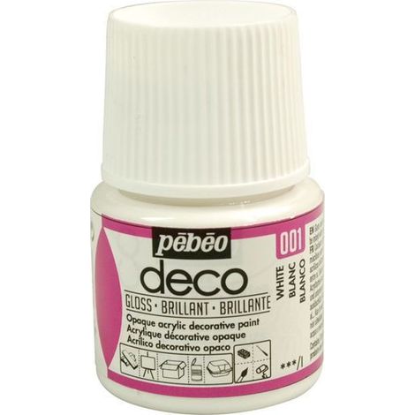 Peinture acrylique - Pébéo - P.BO Déco - Blanc brillant - 45ml - Opaque à l'eau