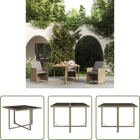 vidaXL Table de salle à manger extérieure - Table de jardin Beige 109x107x74 cm Résine tressée et verre (1/5)