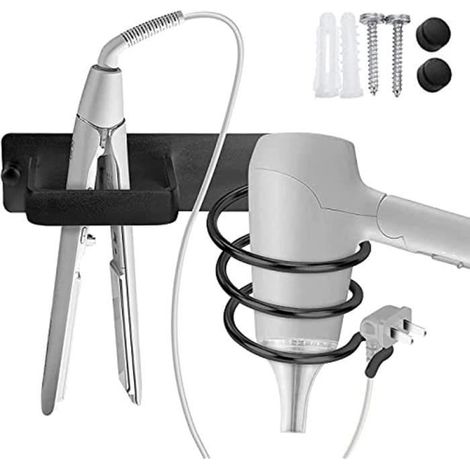 1 support de lisseur en aluminium, design compact et robuste, porte-sèche-cheveux noir, idéal pour salle de bain, hôtel et camping-car (1/3)