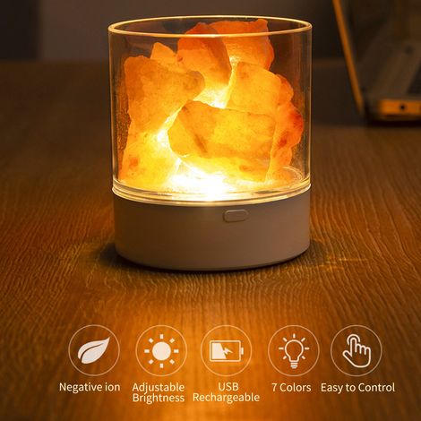 Lampe De Sel USB, Crystal Night Light Touch Gradateur , Sea Salt Rock Party Lampes De Table Décorations,Blanc (1/5)