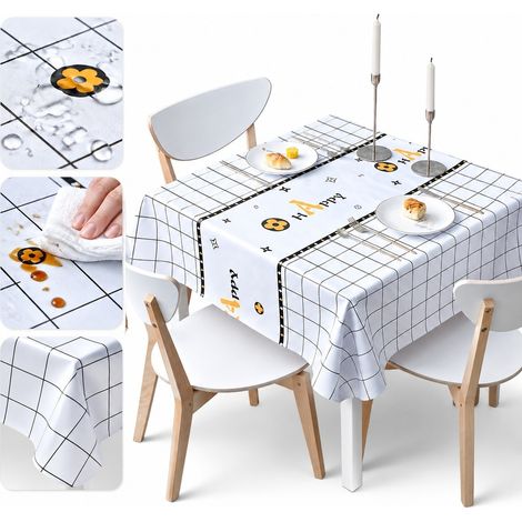 1 Pièce à Carreaux Blancs Carrée Nappe de Table en PVC Imperméable Essuyable 121 x 121 cm 0,5 kg Salle à Manger Cuisine Séjour (1/5)