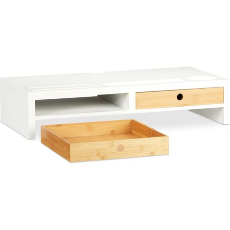 Soporte de monitor ergonómico para escritorio con 2 cajones de almacenamiento 80 x 30 x 10 cm de madera blanca 130004917 (1/4)