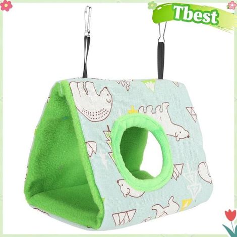 Tbest Nid d'oiseau chaud Plush Hanging Hammock Chaud Maison De Nid D'Oiseaux Pour Hamster animalerie jouet Ours moyen + fond vert (1/5)