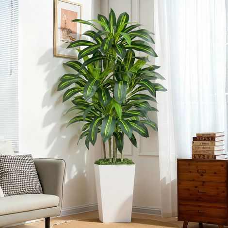 Dracaena Plante Artificielle 180cm Grande en Jardinière Blanche Palmier Artificiel Haute avec 108 Feuilles Arbre Artificiel Interieur au Salon, Chambre Porche Moderne Déc (1/5)