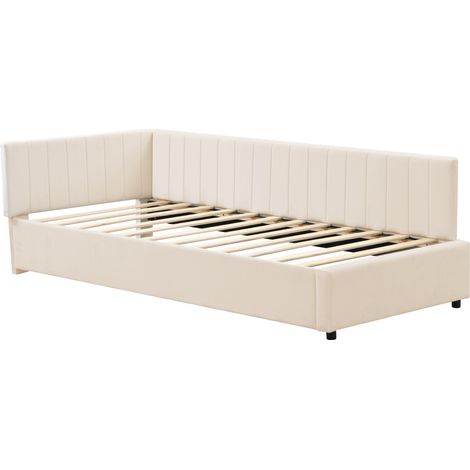 Letto Divano 90×200 cm, Letto Singolo con Schienale Reversibile, senza Materasso, Velluto Beige (1/5)