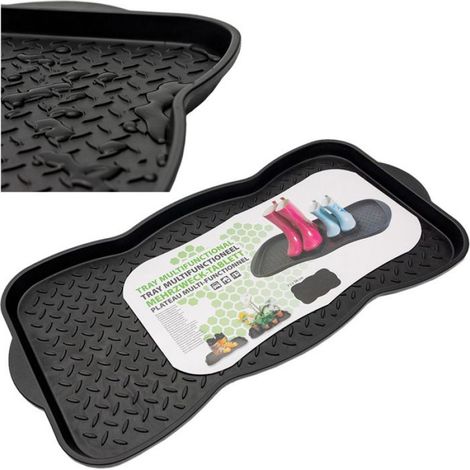 Tapis Egouttoir Chaussures - 74 x 38 cm - Bords Hauts - PVC - Noir - 1 Pièce (1/5)