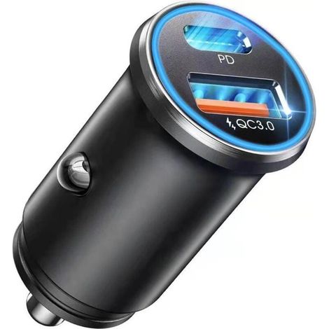 Chargeur de voiture USB C , PD 30 W et QC 20 W , charge rapide 3.0 , mini chargeur de voiture USB C , chargeur de voiture 12 V pour iPhone 16 Pro Max 15 14 13 Galaxy S24 23 iPad tablette Airpods (1/3)