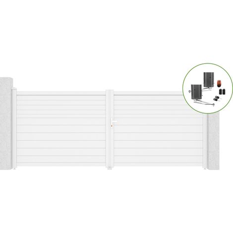 Portón abatible 4m CARPATIA H.160cm aluminio blanco + motorización BUNKER B500 (1/5)