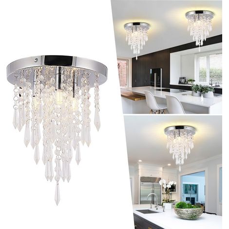 Kristall-Deckenleuchte, Kristall-Kronleuchter Deckenlampe, chromfarben 3-lampig G9, dekorative Beleuchtung für Schlafzimmer, Flur